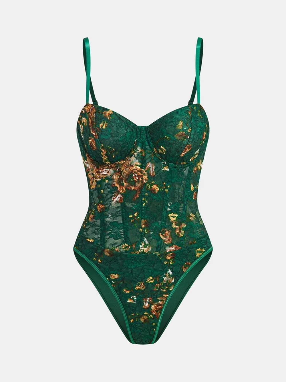Commense NWT Sz Med Emerald Floral Lace Bodysuit - Women's Intimates